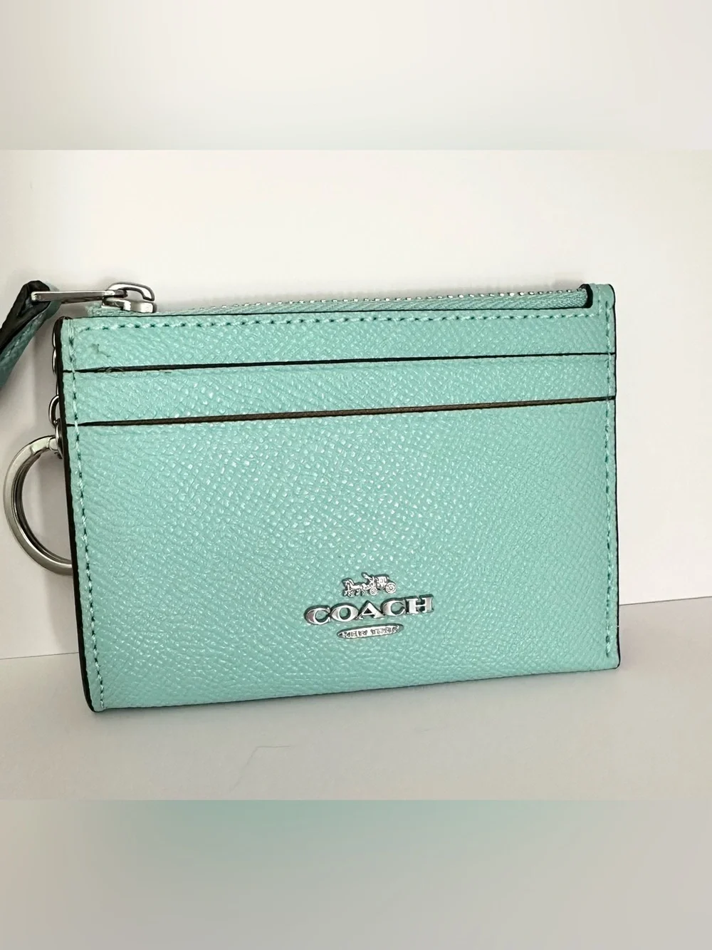NWT~ Coach Mini Skinny ID Case in Cross Grain Leather with Key Ring